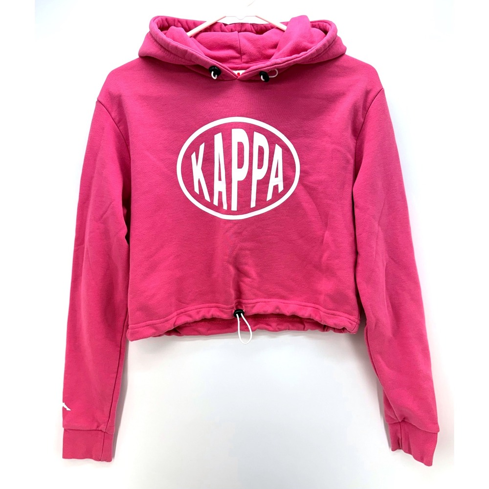 Kappa Pink Cropped Logo Hoodie Sz XS Streetwear Athleisure Y2K Baddie Sweatshirt